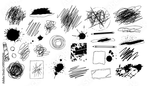 Edgy grunge scribble torn paper ink stain vector elements