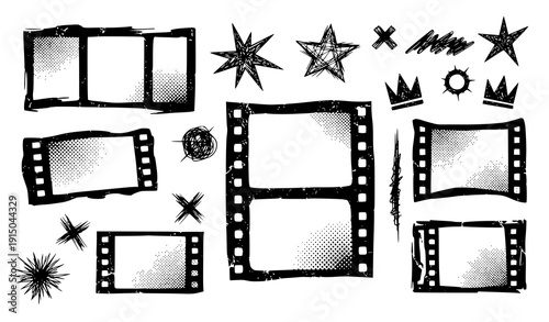 Punk grunge film strip and halftone collage vector collection