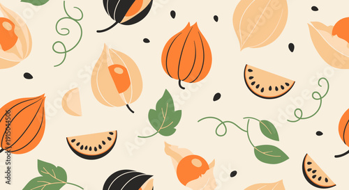 Autumnal Vegetable and Leaf Pattern with Carrots and Peppers
