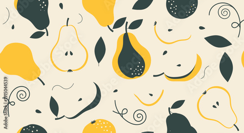 Stylish Fruit Pattern with Pears Lemons and Leaves for Design