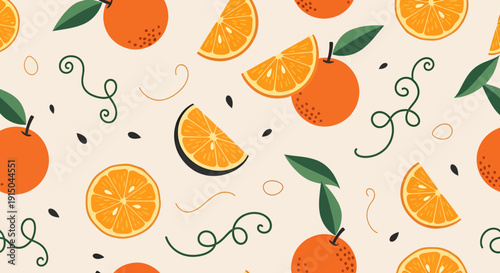 Fresh Citrus Fruits Pattern with Oranges and Lemon Slices