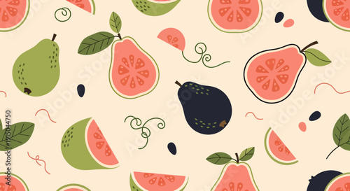 Colorful Watermelon, Pear, and Cherry Fruit Pattern