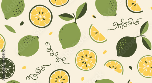 Fresh citrus fruit pattern with lemons and limes illustrations