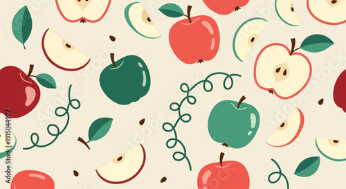 Colorful Apples and Apple Slices Pattern for Fresh Food Design