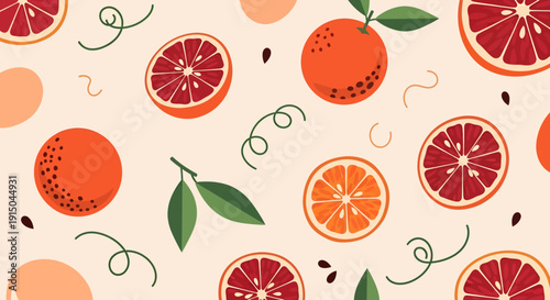 Vibrant Citrus Fruit Pattern with Oranges and Grapefruits