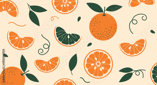 Fresh Citrus Fruit Pattern with Oranges and Leaves