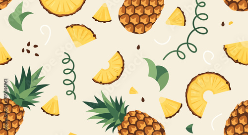 Vibrant Pineapple and Fruit Pattern with Fresh Slices and Leaves