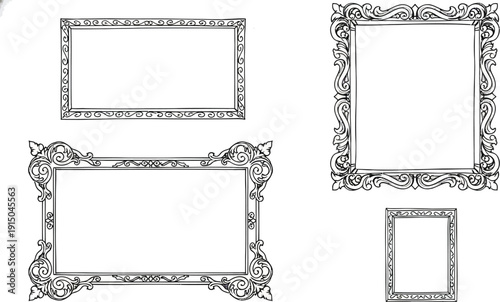 Hand-drawn ornamental frames and borders in a sketchy black ink style, offering a unique, artistic, and slightly rustic feel for creative projects.