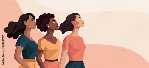 Women of different cultures unite in support of movements for gender equality and women's empowerment.