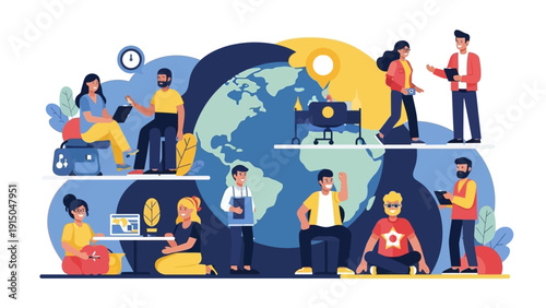 Global diversity and inclusion with people from various backgrounds.