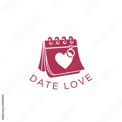 Calendar with heart and ring for dating app service logo Date Love