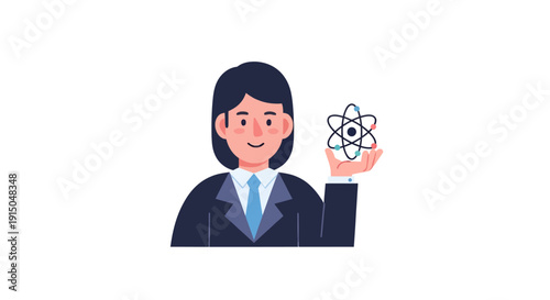 Businesswoman Holding Atomic Model for Scientific Innovation