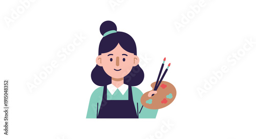 Creative Female Artist Painting with Palette and Brush