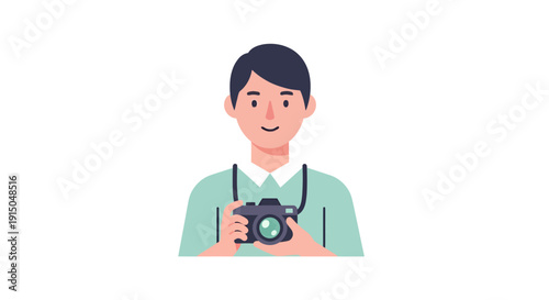 Young Man Taking Photographs with Camera