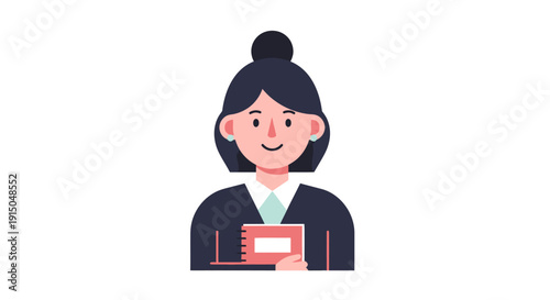 Smiling Businesswoman Holding Mobile Phone in Office Setting