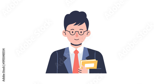 Businessman Reading Message on Smartphone Wearing Suit and Glasses