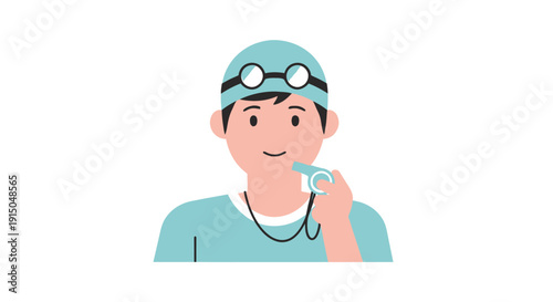 Female doctor with stethoscope wearing surgical cap and glasses