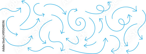 Abstract swirling blue lines on white background creating dynamic movement