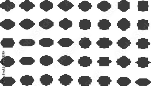 Collection of diverse black silhouette shapes for labels, badges, and unique design elements.