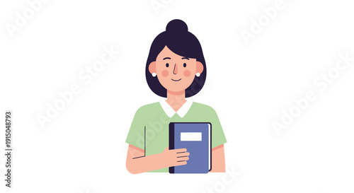 Young woman holding a notebook, casual indoor setting