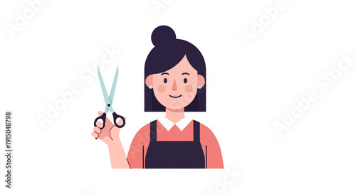 Young Woman with Scissors Preparing Haircut in Salon