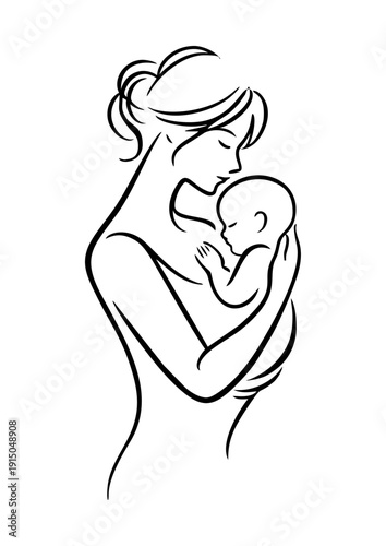Outline of mother holding baby lovingly in a gentle embrace  