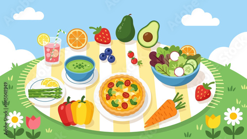 Healthy and Delicious Picnic Spread with Fresh Fruits and Vegetables.