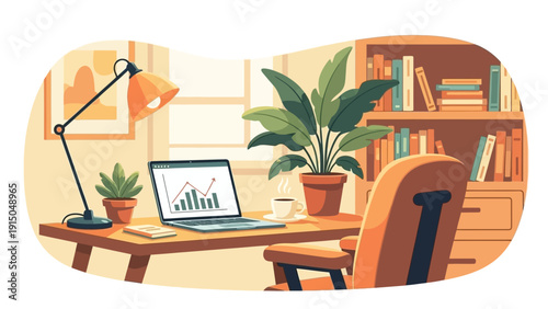 Home office setup with laptop showing data analysis.