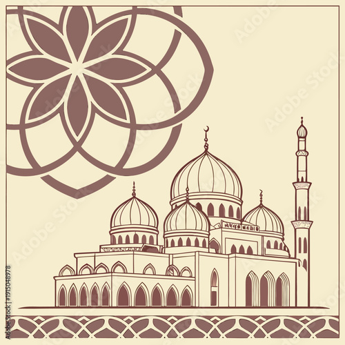 A stunning marble Taj Mahal vector illustration showcases the iconic Agra landmark's dome and arched architecture against a clear sky, capturing this historic Indian mausoleum and stone palace