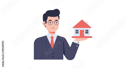 Businessman Holding Model House in Hand for Real Estate Concept