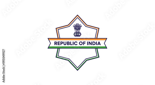 Official Emblem of the Republic of India with National Colors