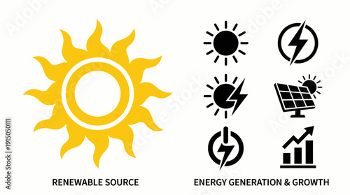 Solar Energy Icons Vector | Efficiency, Renewable Power, Generation, Solar Panel, Sustainability, Clean Electricity, Green Technology, Eco-Friendly Energy, Innovation, Future Power Solutions Pack