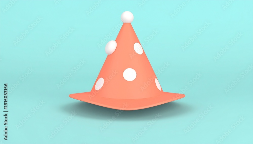 Fototapeta premium Festive Party Hat with Polka Dots on Light Blue Background.