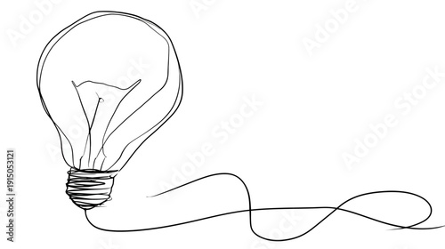 A simple black line drawing of a lightbulb and its wiring on a white background