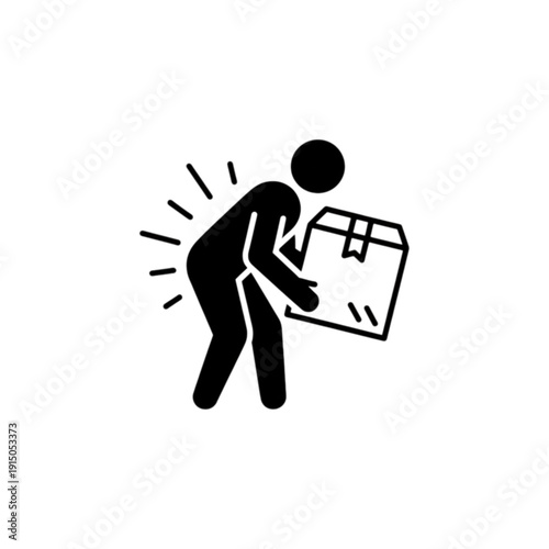 A descriptive vector image of a person experiencing back pain while lifting a heavy box incorrectly to emphasize workplace safety and ergonomics.
