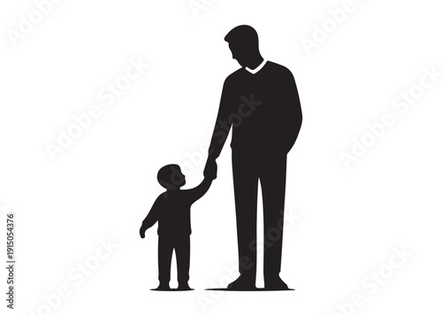father's with children logo silhouette vector, fatherhood silhouette vector illustration, father and son logo silhouette, happy fathers day logo vector silhouette on white background