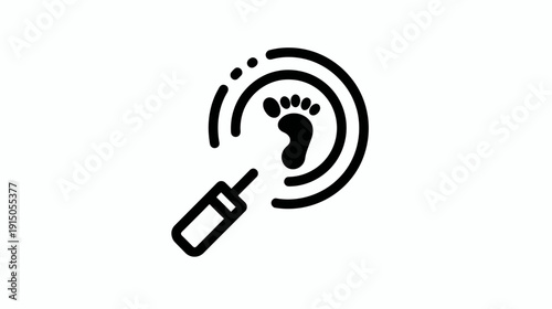 An icon featuring a human footprint inside a circle with a magnifying glass