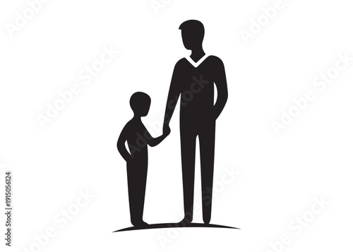 father's with children logo silhouette vector, fatherhood silhouette vector illustration, father and son logo silhouette, happy fathers day logo vector silhouette on white background