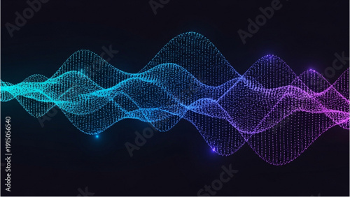 Digital wave patterns flowing across a dark background from a high viewpoint