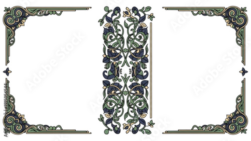Ornate floral frame with intricate designs and patterns in a symmetrical layout viewed from directly above