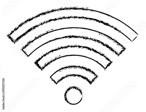 Stylized WiFi signal icon representing wireless network connectivity with a grunge textured brushstroke appearance perfect for technology themed applications and web pages