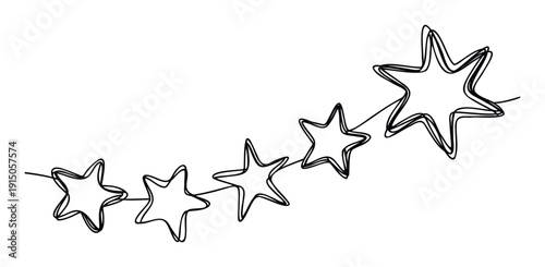 Five handdrawn scribble stars forming a rating or decorative element perfect for design projects, web graphics, or any visual content needing a touch of playful success