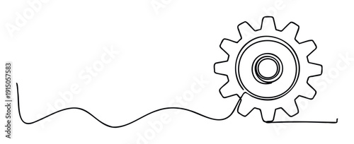 Continuous line drawing forming a gear symbolizing connection, process, and functionality for technology, engineering, and business presentations
