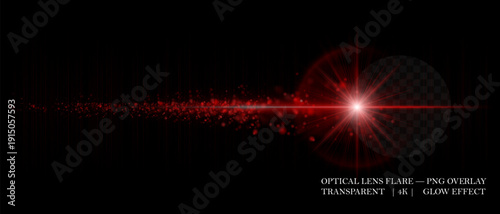 Dynamic lens flare with glowing dust particles and strong horizontal beam. Ideal for digital overlays, sci-fi visuals, and motion graphic designs.