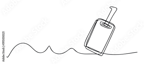 Single continuous line drawing illustrating a travel suitcase with an extended handle, symbolizing a journey or vacation concept perfect for travel agency advertisements and adventure