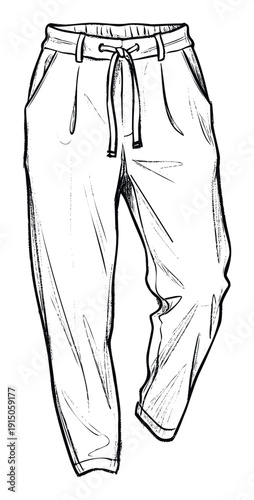 Comfortable casual drawstring pants outline sketch for clothing catalogs and wardrobe collections perfect for showcasing relaxed daily wear