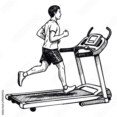 Energetic young adult male exercising on a modern treadmill in a fitness center for a healthy lifestyle and cardiovascular workout promotions for sport equipment and gym advertisements