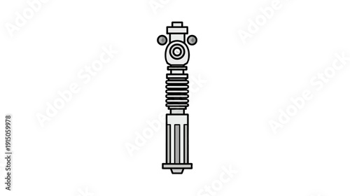 A cartoon depiction of a sci-fi energy weapon, featuring silver and black segments on a white background