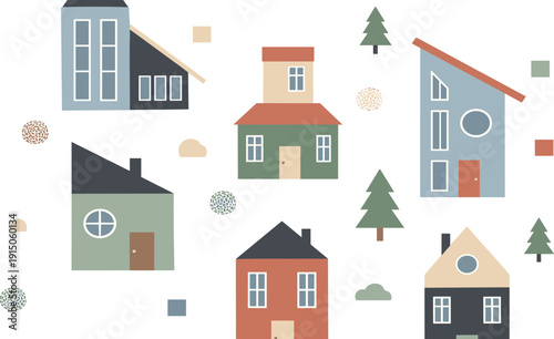 Modern Minimal Houses Set with Scandinavian Style Homes Flat Architecture Real Estate Vector Collection