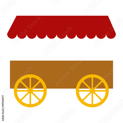 Mobile Food Stall with Red Canopy and Yellow Wheels Graphic